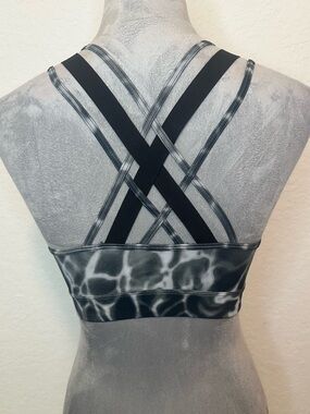 Victoria’s Secret Sport Longline Sports Bra Strappy Back Gray Marble Print